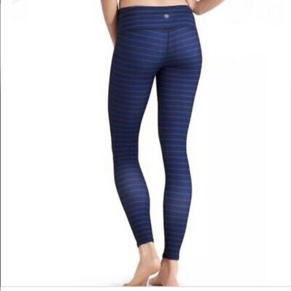 Athleta Blue & navy striped athletic leggings. - Picture 2 of 7